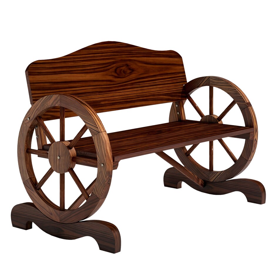 Image 962255.jpg, Product 962-255 / Price $149.99, Outsunny Wooden Outdoor Bench, Wagon Wheel Patio Loveseat, Carbonized from Outsunny on TSC.ca's Home & Garden department