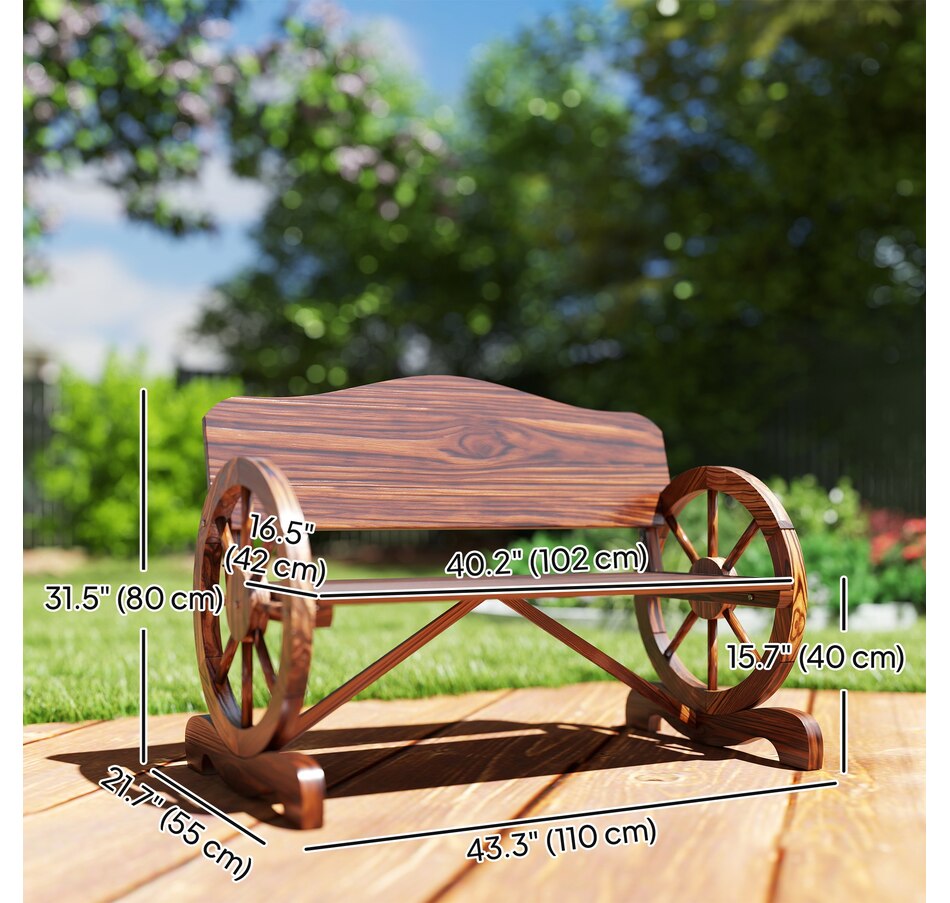 Image 962255_ALTMORE2.jpg, Product 962-255 / Price $149.99, Outsunny Wooden Outdoor Bench, Wagon Wheel Patio Loveseat, Carbonized from Outsunny on TSC.ca's Home & Garden department