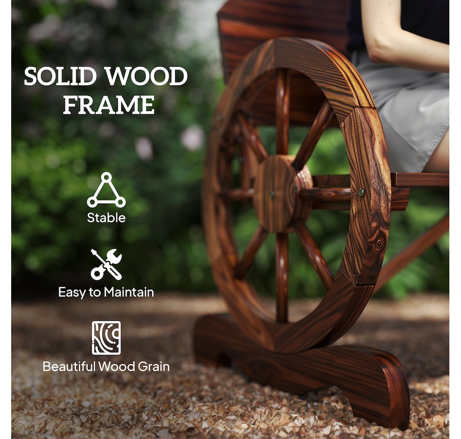 Image 962255_ALTMORE4.jpg, Product 962-255 / Price $149.99, Outsunny Wooden Outdoor Bench, Wagon Wheel Patio Loveseat, Carbonized from Outsunny on TSC.ca's Home & Garden department
