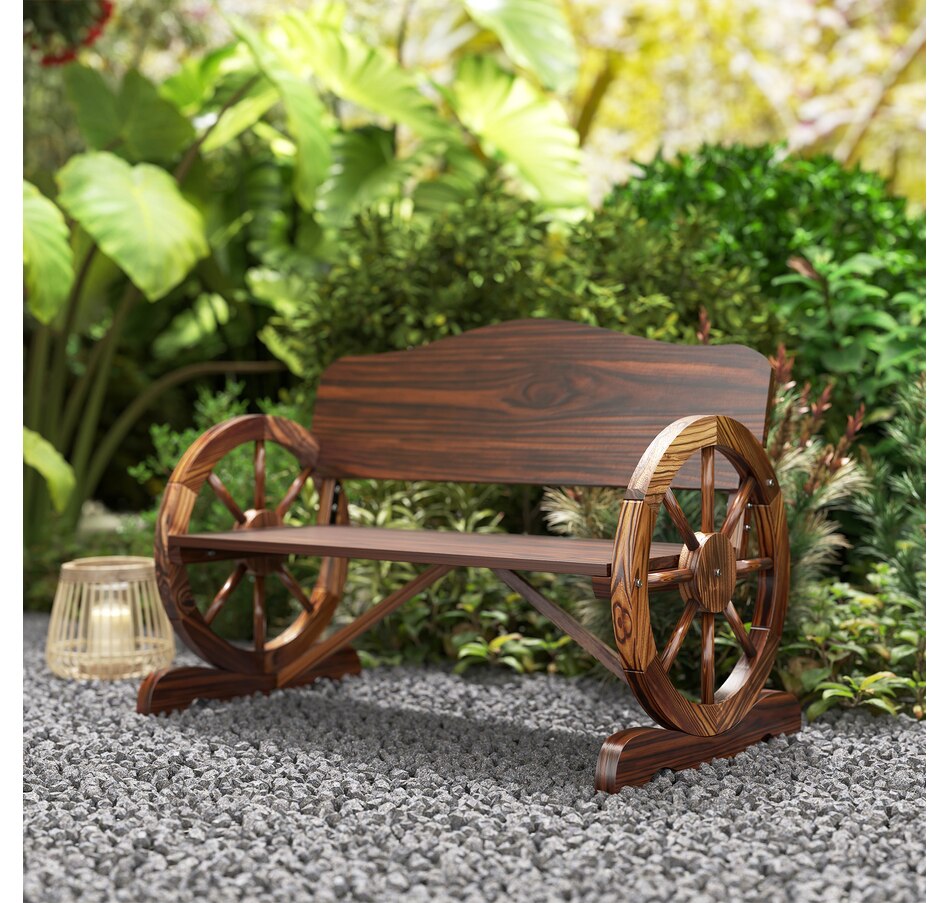 Image 962255_ALTMORE8.jpg, Product 962-255 / Price $149.99, Outsunny Wooden Outdoor Bench, Wagon Wheel Patio Loveseat, Carbonized from Outsunny on TSC.ca's Home & Garden department