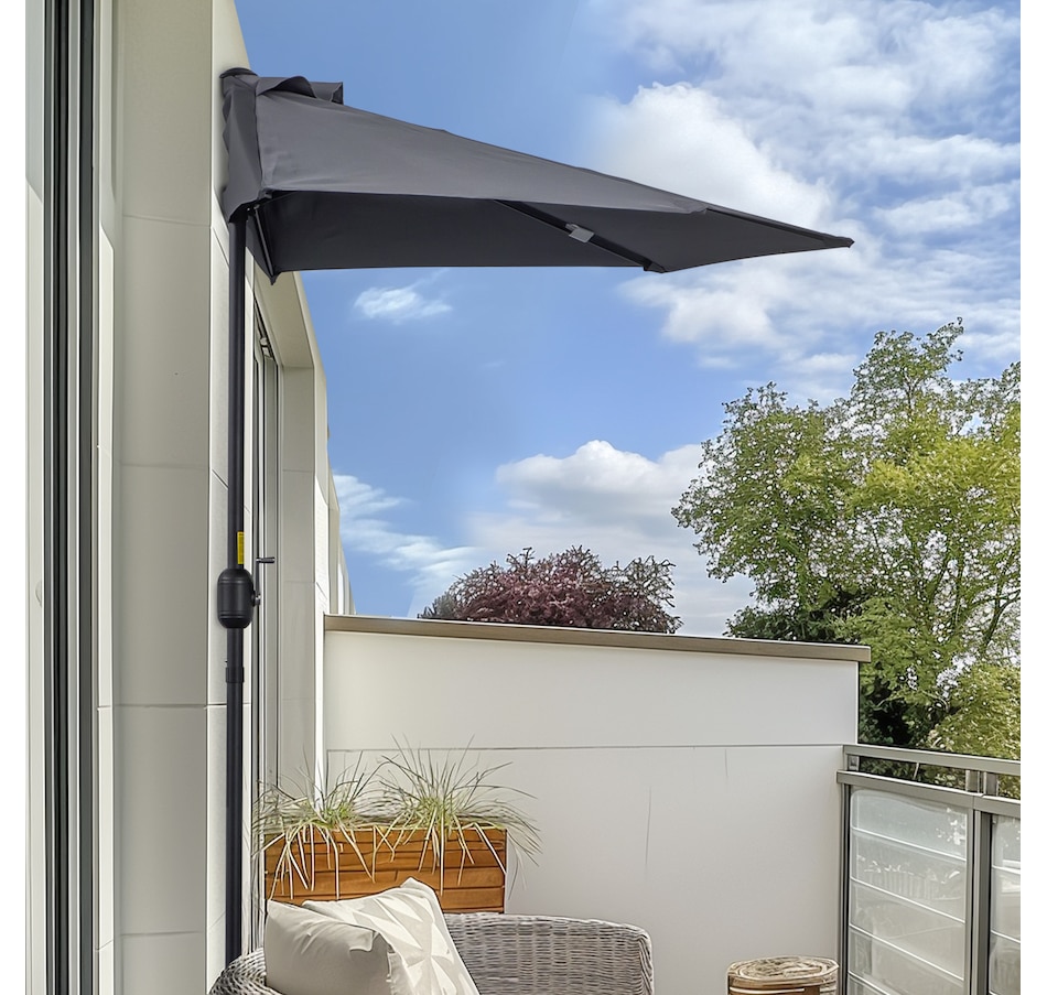 Image 962256_ALTMORE1.jpg, Product 962-256 / Price $64.99, Outsunny 9ft Half Round Parasol Wall Balcony Sun Shade Patio Canopy Grey from Outsunny on TSC.ca's Home & Garden department