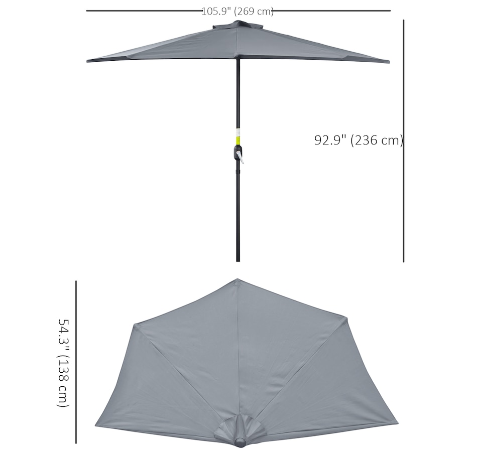 Image 962256_ALTMORE2.jpg, Product 962-256 / Price $64.99, Outsunny 9ft Half Round Parasol Wall Balcony Sun Shade Patio Canopy Grey from Outsunny on TSC.ca's Home & Garden department