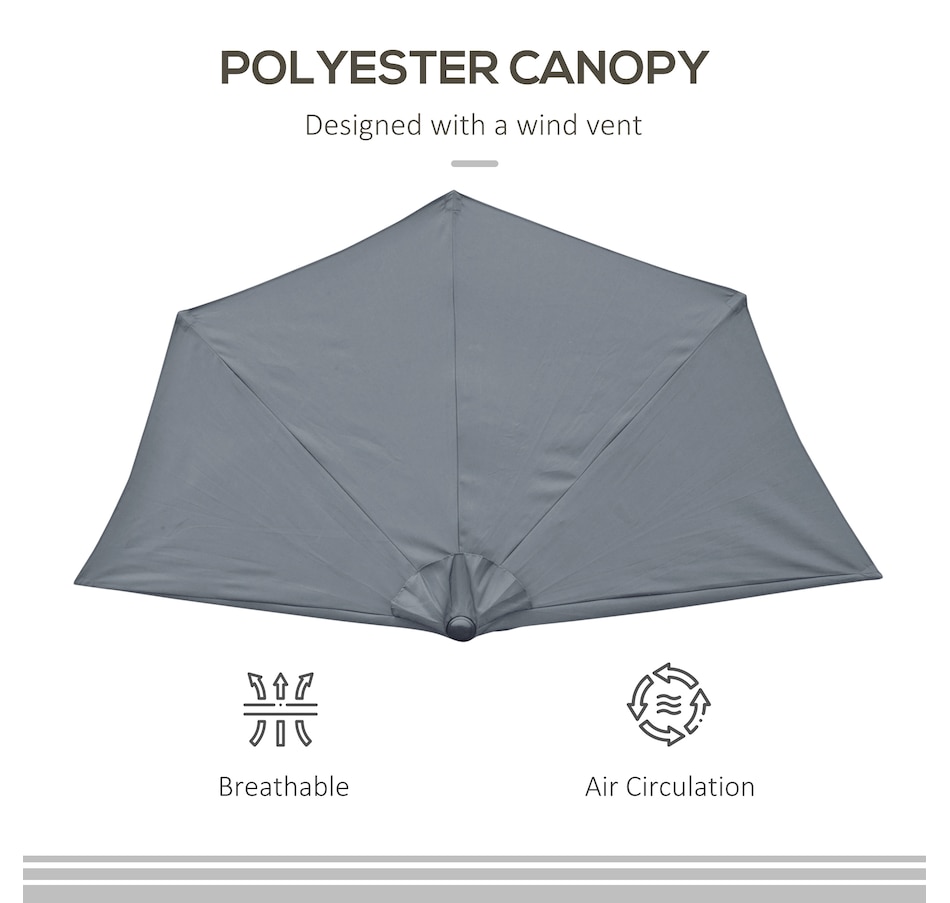 Image 962256_ALTMORE3.jpg, Product 962-256 / Price $64.99, Outsunny 9ft Half Round Parasol Wall Balcony Sun Shade Patio Canopy Grey from Outsunny on TSC.ca's Home & Garden department