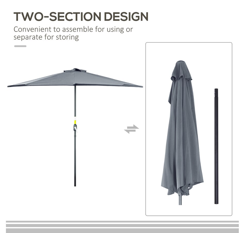 Image 962256_ALTMORE4.jpg, Product 962-256 / Price $64.99, Outsunny 9ft Half Round Parasol Wall Balcony Sun Shade Patio Canopy Grey from Outsunny on TSC.ca's Home & Garden department