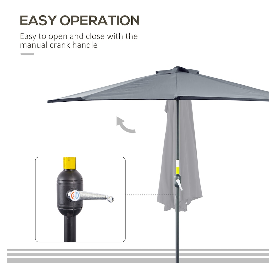 Image 962256_ALTMORE5.jpg, Product 962-256 / Price $64.99, Outsunny 9ft Half Round Parasol Wall Balcony Sun Shade Patio Canopy Grey from Outsunny on TSC.ca's Home & Garden department