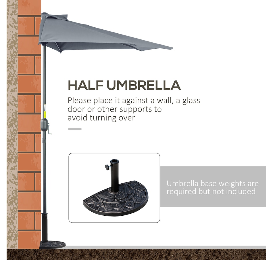 Image 962256_ALTMORE6.jpg, Product 962-256 / Price $64.99, Outsunny 9ft Half Round Parasol Wall Balcony Sun Shade Patio Canopy Grey from Outsunny on TSC.ca's Home & Garden department