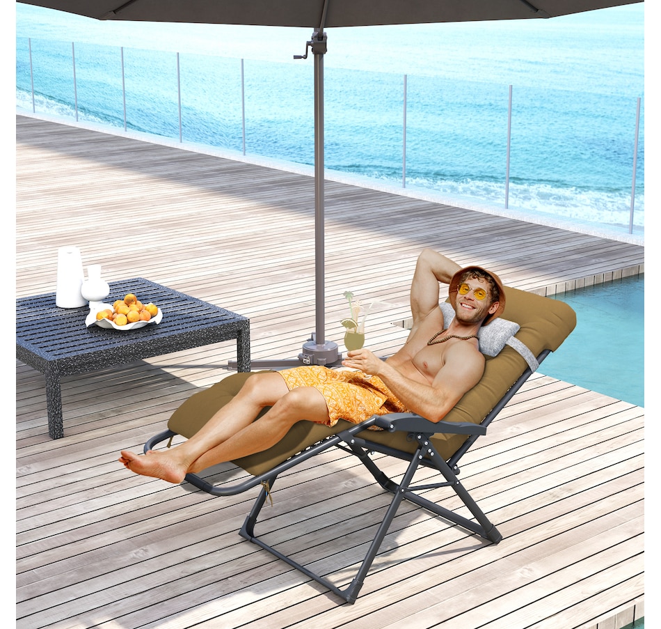 Image 962257_ALTMORE1.jpg, Product 962-257 / Price $109.99, Outsunny Padded Zero Gravity Chair, Folding Recliner Chair, Light Khaki from Outsunny on TSC.ca's Home & Garden department