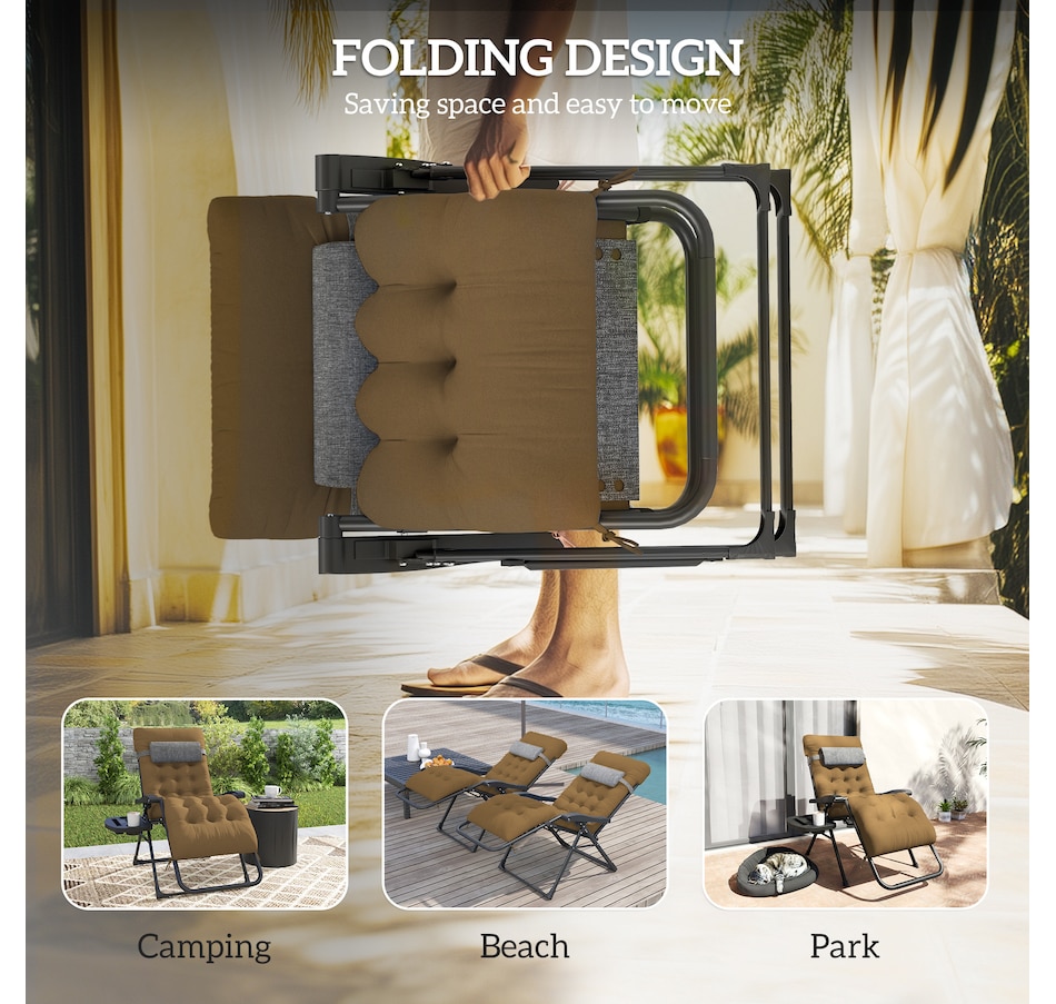 Image 962257_ALTMORE4.jpg, Product 962-257 / Price $109.99, Outsunny Padded Zero Gravity Chair, Folding Recliner Chair, Light Khaki from Outsunny on TSC.ca's Home & Garden department