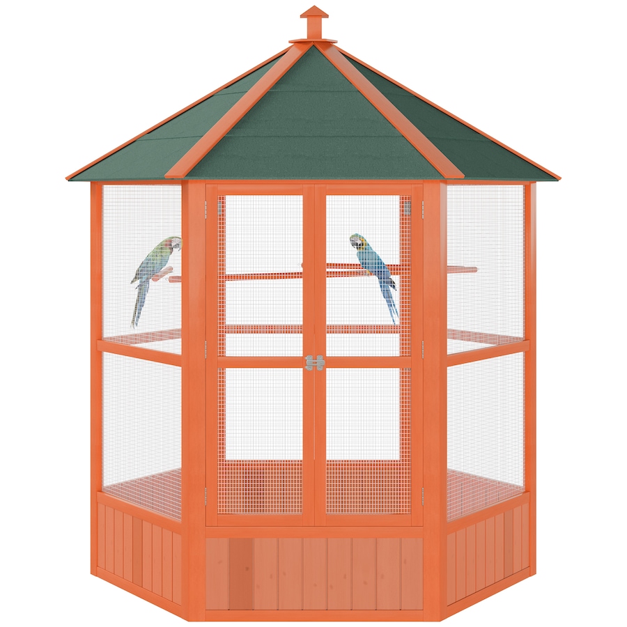 Image 962305.jpg, Product 962-305 / Price $319.99, PawHut 70"H Wooden Bird Cage Hexagonal Outdoor Aviary with Doors, Brown from PawHut on TSC.ca's Home & Garden department