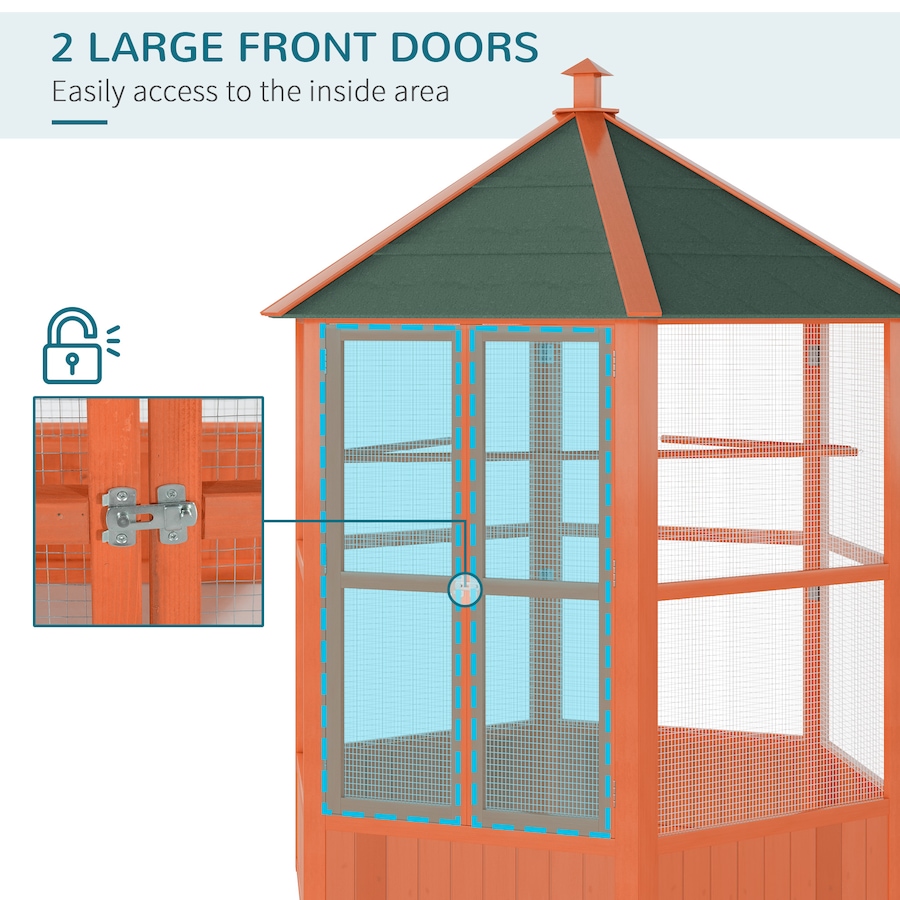 Image 962305_ALTMORE3.jpg, Product 962-305 / Price $319.99, PawHut 70"H Wooden Bird Cage Hexagonal Outdoor Aviary with Doors, Brown from PawHut on TSC.ca's Home & Garden department