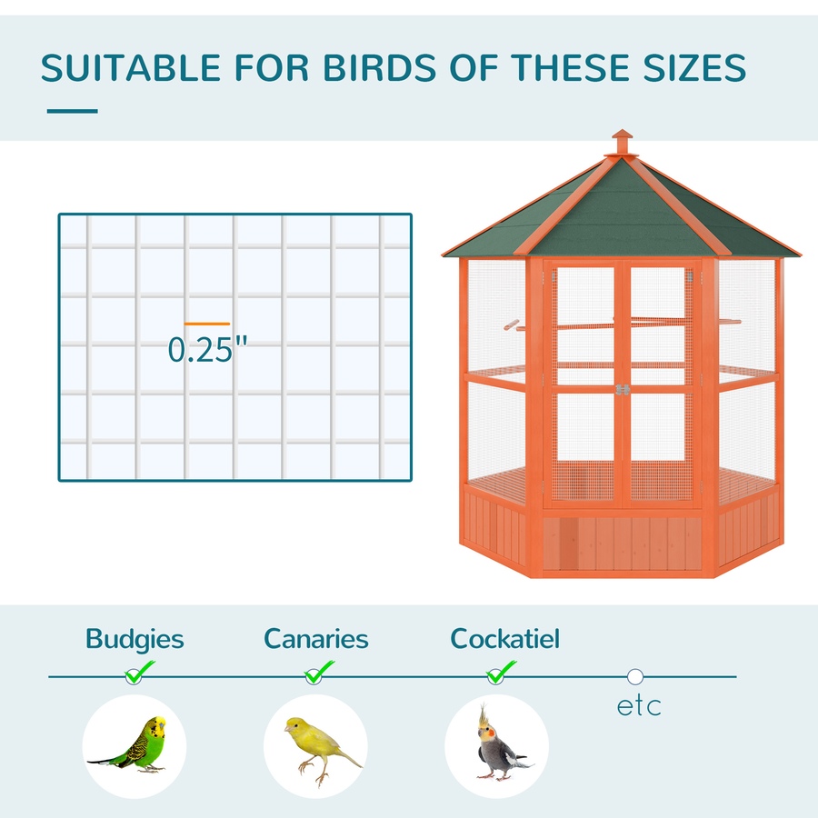Image 962305_ALTMORE4.jpg, Product 962-305 / Price $319.99, PawHut 70"H Wooden Bird Cage Hexagonal Outdoor Aviary with Doors, Brown from PawHut on TSC.ca's Home & Garden department