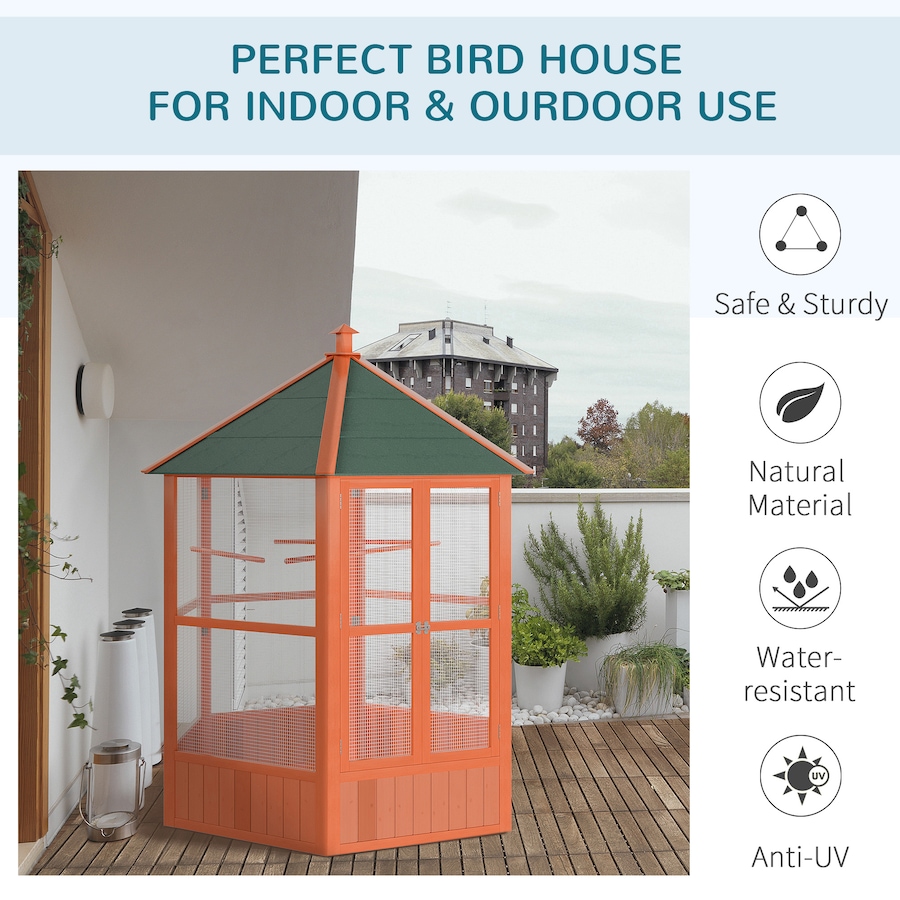 Image 962305_ALTMORE5.jpg, Product 962-305 / Price $319.99, PawHut 70"H Wooden Bird Cage Hexagonal Outdoor Aviary with Doors, Brown from PawHut on TSC.ca's Home & Garden department