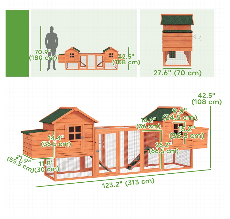 Image 962315_ALTMORE2.jpg, Product 962-315 / Price $569.99, PawHut 123" Extra Large Chicken Coop Wooden Poultry House, Orange from PawHut on TSC.ca's Home & Garden department