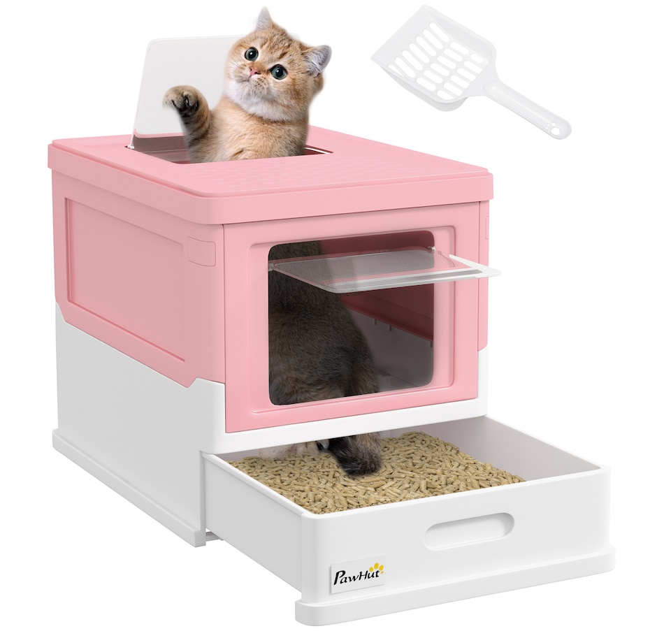 Image 962358.jpg, Product 962-358 / Price $53.99, PawHut Enclosed Cat Litter Box with Scoop, Tray, Top Entry, Foldable, Pink from PawHut on TSC.ca's Home & Garden department