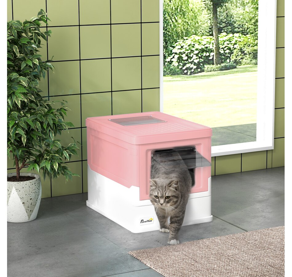 Image 962358_ALTMORE1.jpg, Product 962-358 / Price $53.99, PawHut Enclosed Cat Litter Box with Scoop, Tray, Top Entry, Foldable, Pink from PawHut on TSC.ca's Home & Garden department