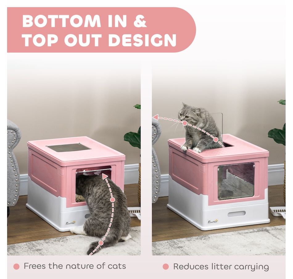 Image 962358_ALTMORE4.jpg, Product 962-358 / Price $53.99, PawHut Enclosed Cat Litter Box with Scoop, Tray, Top Entry, Foldable, Pink from PawHut on TSC.ca's Home & Garden department