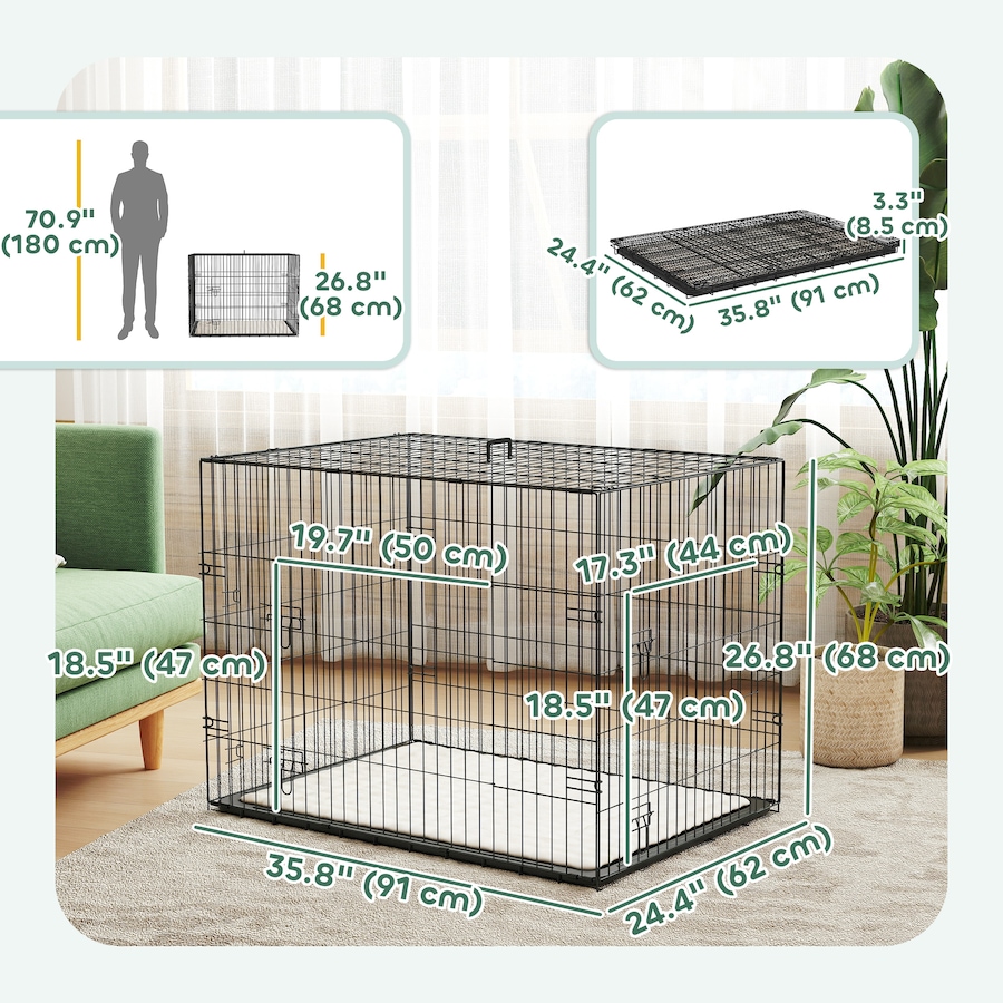 Image 962369_ALTMORE2.jpg, Product 962-369 / Price $84.99, PawHut 35" Dog Crate, Folding Metal Dog Kennel with 2 Doors, Tray, Cushion from PawHut on TSC.ca's Home & Garden department