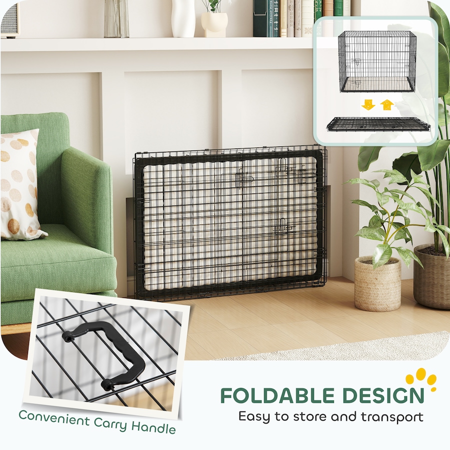 Image 962369_ALTMORE6.jpg, Product 962-369 / Price $84.99, PawHut 35" Dog Crate, Folding Metal Dog Kennel with 2 Doors, Tray, Cushion from PawHut on TSC.ca's Home & Garden department