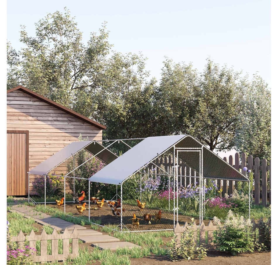 Image 962381_ALTMORE1.jpg, Product 962-381 / Price $499.99, PawHut Galvanized Large Chicken Coop Cage Walk-in Enclosure 9.8'x26.2'x6.6' from PawHut on TSC.ca's Home & Garden department