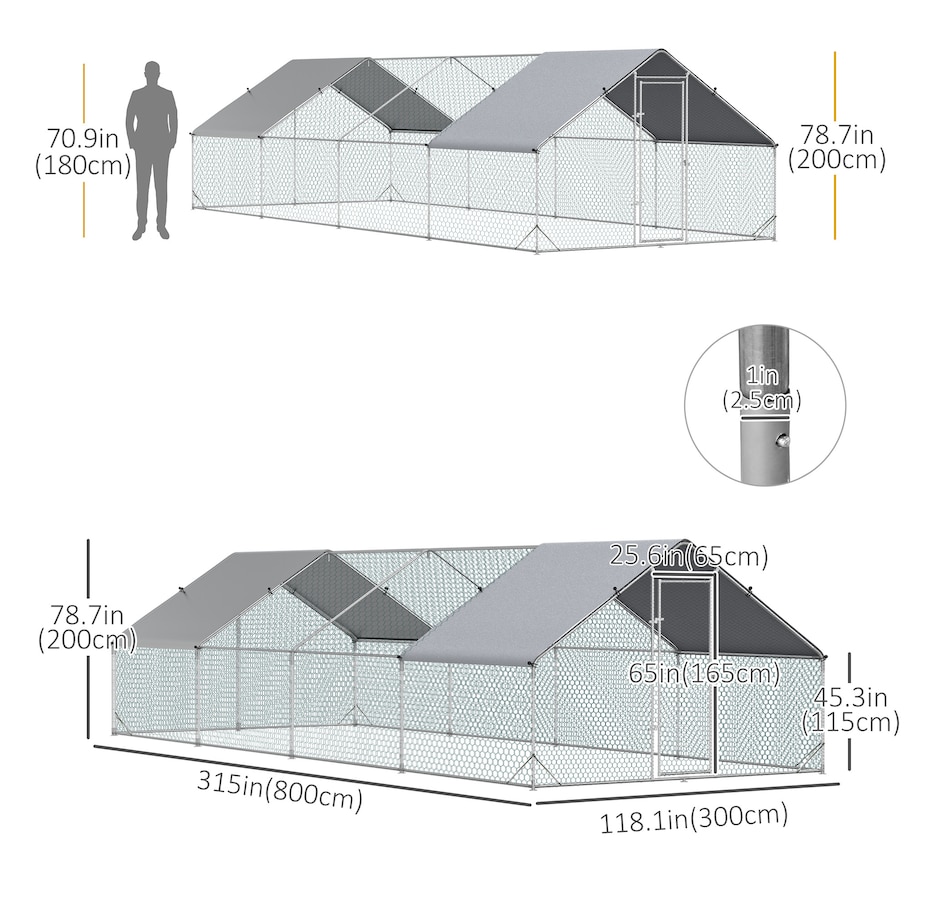 Image 962381_ALTMORE2.jpg, Product 962-381 / Price $499.99, PawHut Galvanized Large Chicken Coop Cage Walk-in Enclosure 9.8'x26.2'x6.6' from PawHut on TSC.ca's Home & Garden department