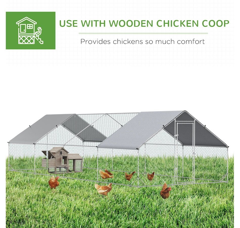 Image 962381_ALTMORE4.jpg, Product 962-381 / Price $499.99, PawHut Galvanized Large Chicken Coop Cage Walk-in Enclosure 9.8'x26.2'x6.6' from PawHut on TSC.ca's Home & Garden department