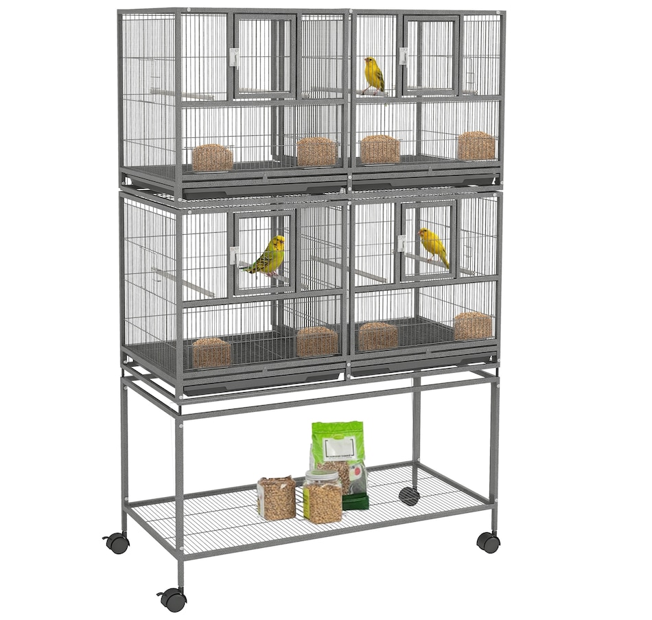 Image 962409.jpg, Product 962-409 / Price $329.99, PawHut 61" Large Double Rolling Metal Bird Cage Bird House Grey from PawHut on TSC.ca's Home & Garden department