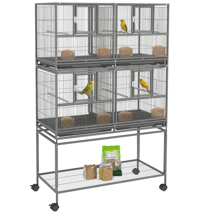 Image 962409.jpg, Product 962-409 / Price $339.99, PawHut 61" Large Double Rolling Metal Bird Cage Bird House Grey from PawHut on TSC.ca's Home & Garden department