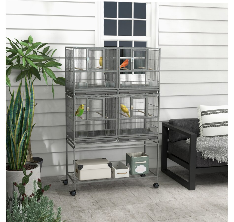 Image 962409_ALTMORE1.jpg, Product 962-409 / Price $329.99, PawHut 61" Large Double Rolling Metal Bird Cage Bird House Grey from PawHut on TSC.ca's Home & Garden department
