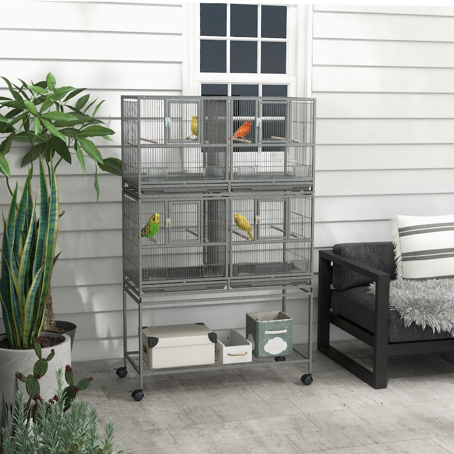 Image 962409_ALTMORE1.jpg, Product 962-409 / Price $339.99, PawHut 61" Large Double Rolling Metal Bird Cage Bird House Grey from PawHut on TSC.ca's Home & Garden department