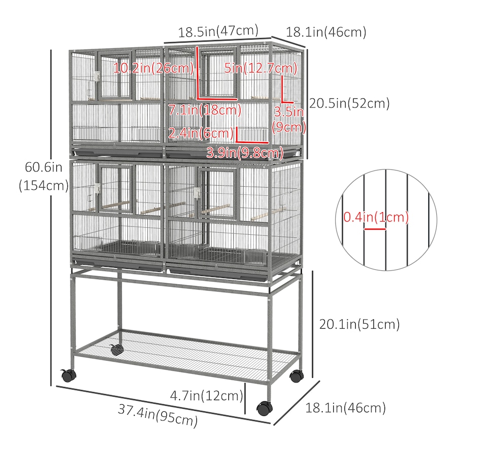 Image 962409_ALTMORE2.jpg, Product 962-409 / Price $329.99, PawHut 61" Large Double Rolling Metal Bird Cage Bird House Grey from PawHut on TSC.ca's Home & Garden department
