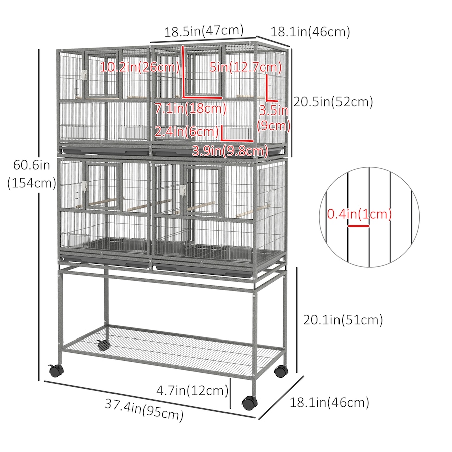Image 962409_ALTMORE2.jpg, Product 962-409 / Price $339.99, PawHut 61" Large Double Rolling Metal Bird Cage Bird House Grey from PawHut on TSC.ca's Home & Garden department