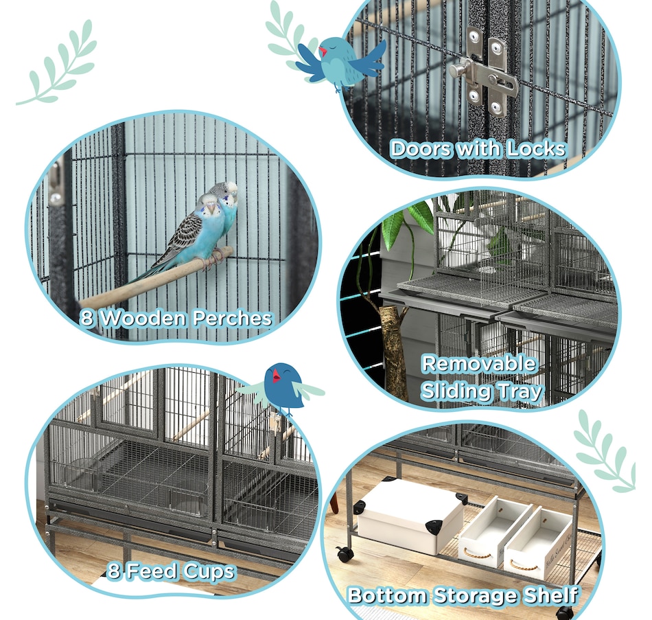 Image 962409_ALTMORE3.jpg, Product 962-409 / Price $329.99, PawHut 61" Large Double Rolling Metal Bird Cage Bird House Grey from PawHut on TSC.ca's Home & Garden department