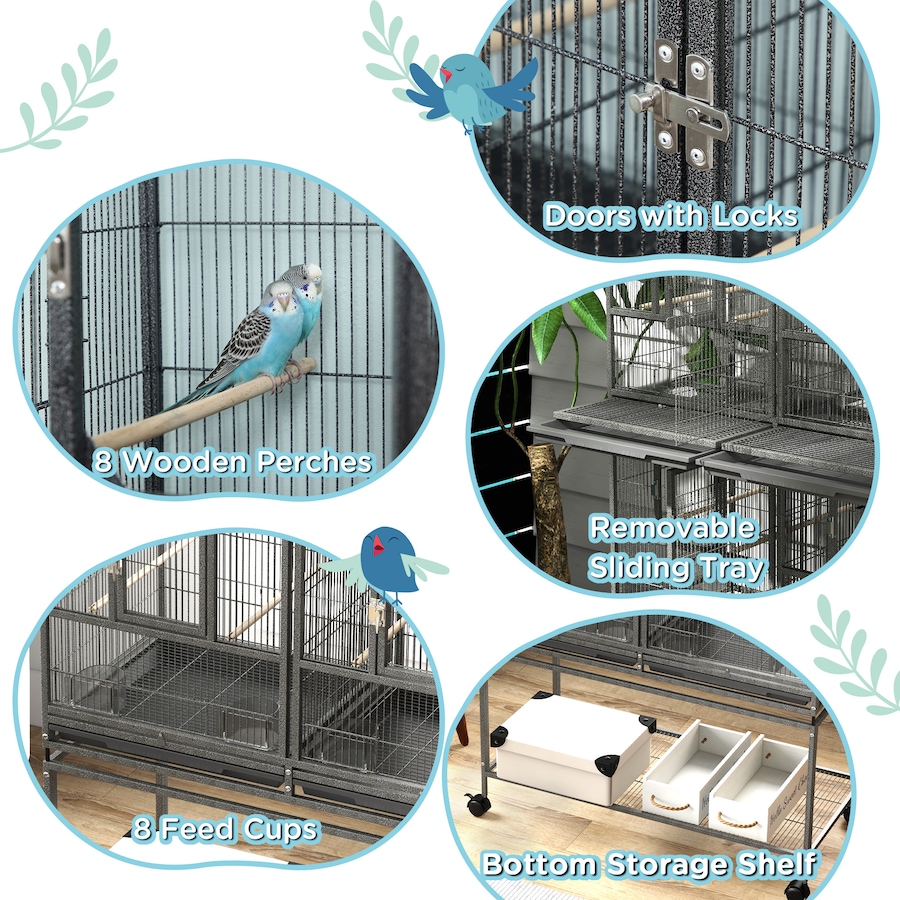Image 962409_ALTMORE3.jpg, Product 962-409 / Price $339.99, PawHut 61" Large Double Rolling Metal Bird Cage Bird House Grey from PawHut on TSC.ca's Home & Garden department