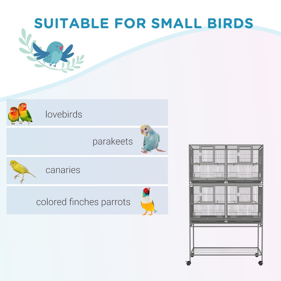 Image 962409_ALTMORE4.jpg, Product 962-409 / Price $339.99, PawHut 61" Large Double Rolling Metal Bird Cage Bird House Grey from PawHut on TSC.ca's Home & Garden department