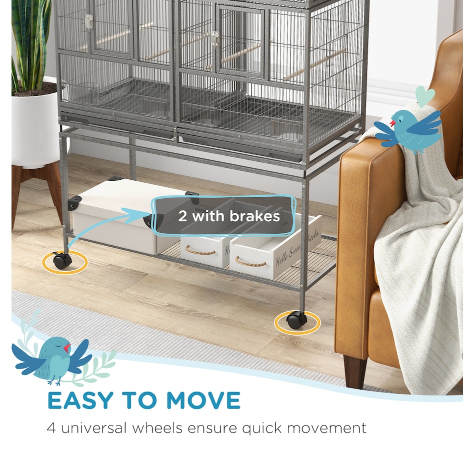 Image 962409_ALTMORE5.jpg, Product 962-409 / Price $329.99, PawHut 61" Large Double Rolling Metal Bird Cage Bird House Grey from PawHut on TSC.ca's Home & Garden department