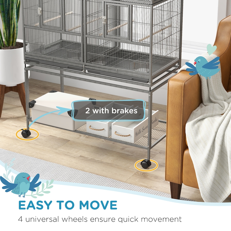 Image 962409_ALTMORE5.jpg, Product 962-409 / Price $339.99, PawHut 61" Large Double Rolling Metal Bird Cage Bird House Grey from PawHut on TSC.ca's Home & Garden department