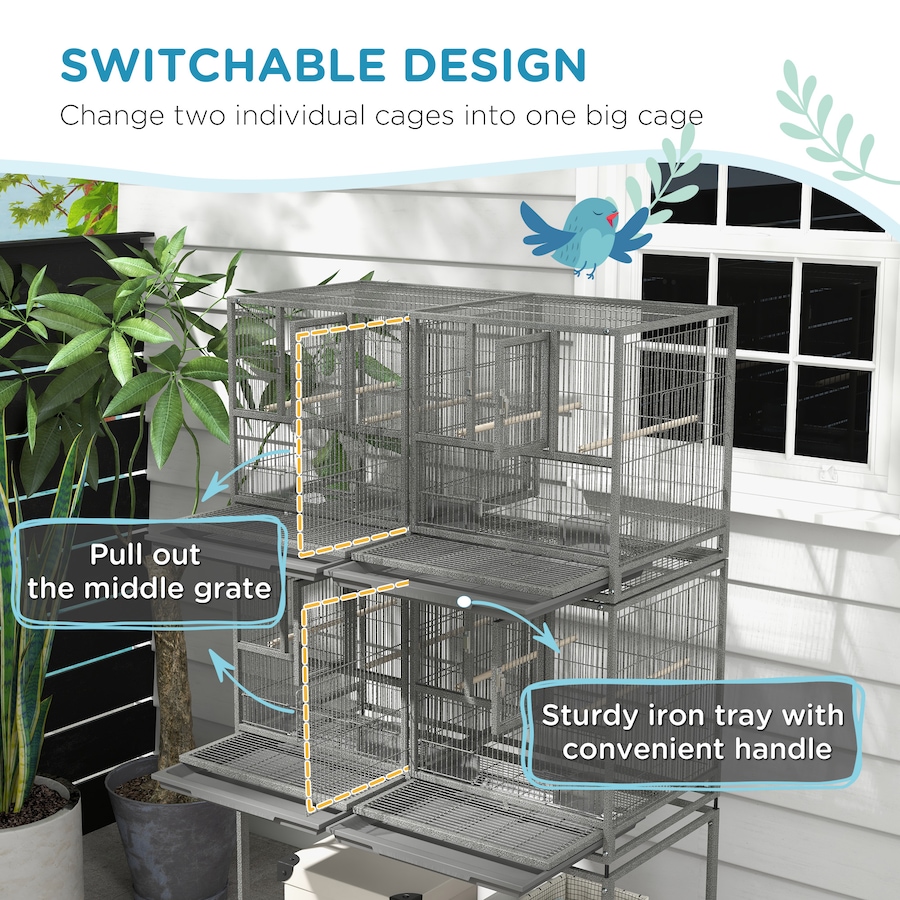 Image 962409_ALTMORE6.jpg, Product 962-409 / Price $339.99, PawHut 61" Large Double Rolling Metal Bird Cage Bird House Grey from PawHut on TSC.ca's Home & Garden department
