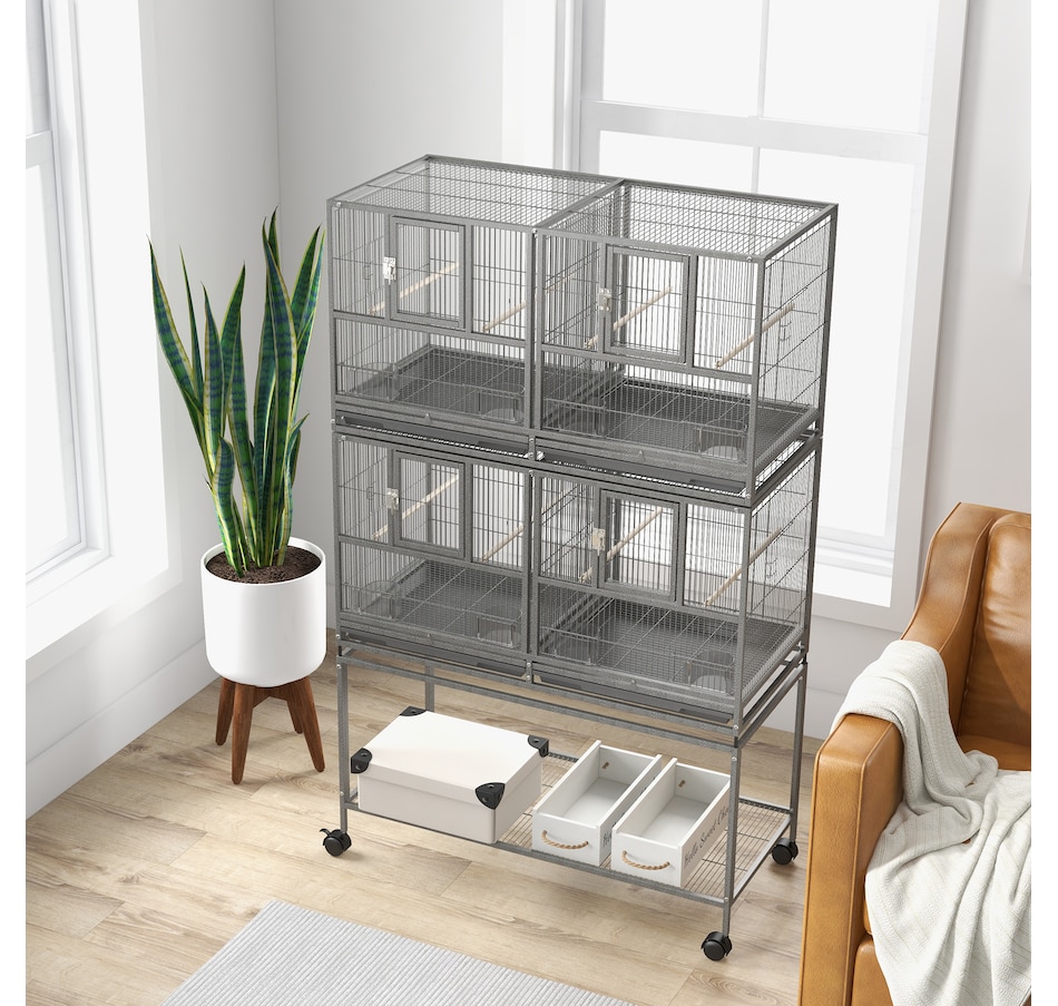 Image 962409_ALTMORE7.jpg, Product 962-409 / Price $329.99, PawHut 61" Large Double Rolling Metal Bird Cage Bird House Grey from PawHut on TSC.ca's Home & Garden department