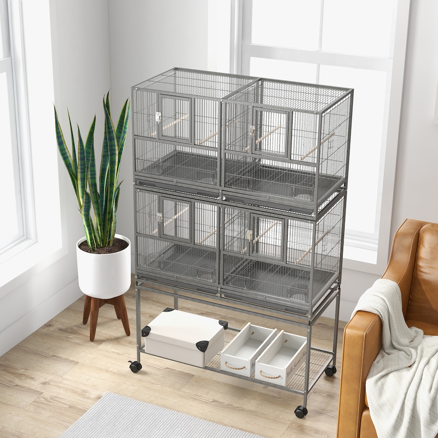 Image 962409_ALTMORE7.jpg, Product 962-409 / Price $339.99, PawHut 61" Large Double Rolling Metal Bird Cage Bird House Grey from PawHut on TSC.ca's Home & Garden department