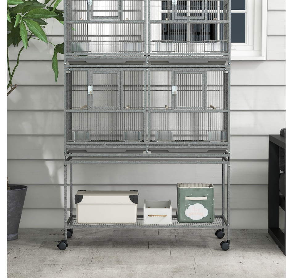 Image 962409_ALTMORE8.jpg, Product 962-409 / Price $329.99, PawHut 61" Large Double Rolling Metal Bird Cage Bird House Grey from PawHut on TSC.ca's Home & Garden department