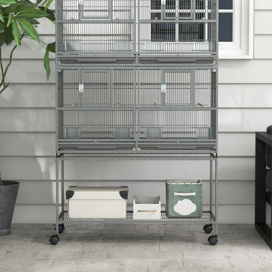 Image 962409_ALTMORE8.jpg, Product 962-409 / Price $339.99, PawHut 61" Large Double Rolling Metal Bird Cage Bird House Grey from PawHut on TSC.ca's Home & Garden department