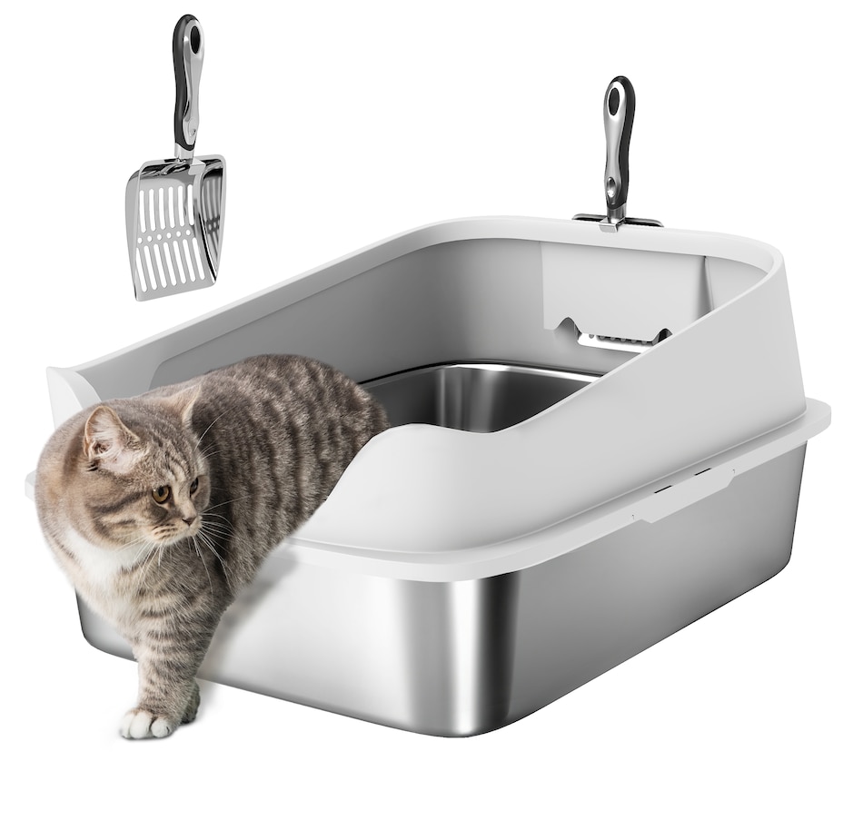 Image 962419.jpg, Product 962-419 / Price $64.99, PawHut XL Cat Litter Box Stainless Steel, High Sided with Litter Scoop Grey from PawHut on TSC.ca's Home & Garden department
