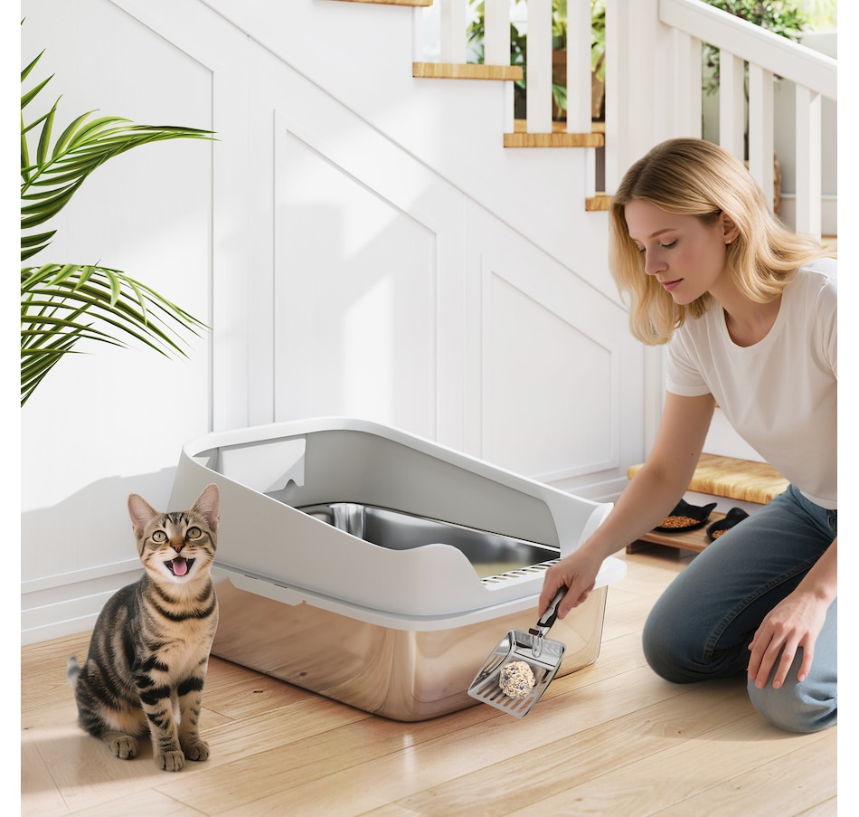 Image 962419_ALTMORE1.jpg, Product 962-419 / Price $64.99, PawHut XL Cat Litter Box Stainless Steel, High Sided with Litter Scoop Grey from PawHut on TSC.ca's Home & Garden department