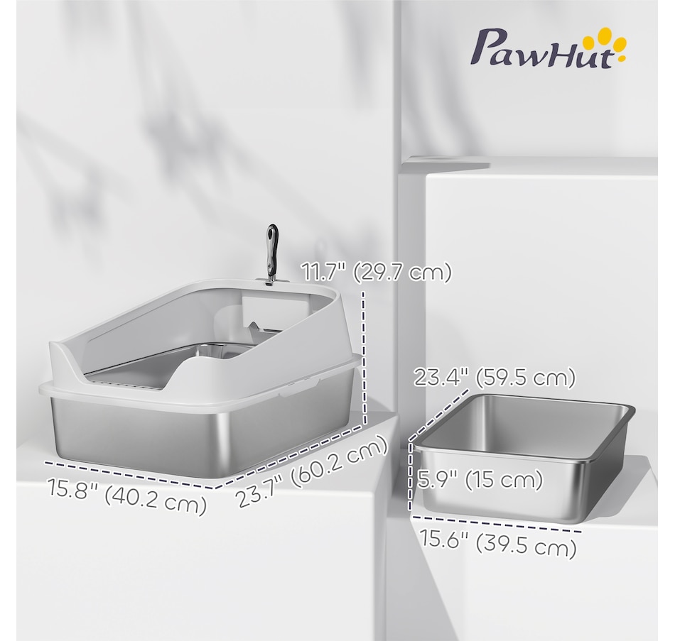 Image 962419_ALTMORE2.jpg, Product 962-419 / Price $64.99, PawHut XL Cat Litter Box Stainless Steel, High Sided with Litter Scoop Grey from PawHut on TSC.ca's Home & Garden department