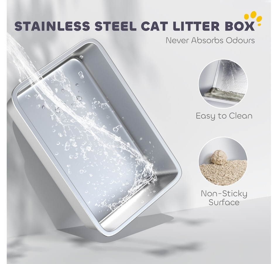 Image 962419_ALTMORE3.jpg, Product 962-419 / Price $64.99, PawHut XL Cat Litter Box Stainless Steel, High Sided with Litter Scoop Grey from PawHut on TSC.ca's Home & Garden department