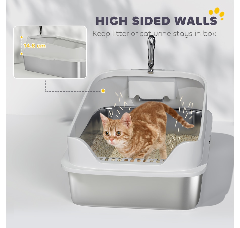 Image 962419_ALTMORE5.jpg, Product 962-419 / Price $64.99, PawHut XL Cat Litter Box Stainless Steel, High Sided with Litter Scoop Grey from PawHut on TSC.ca's Home & Garden department