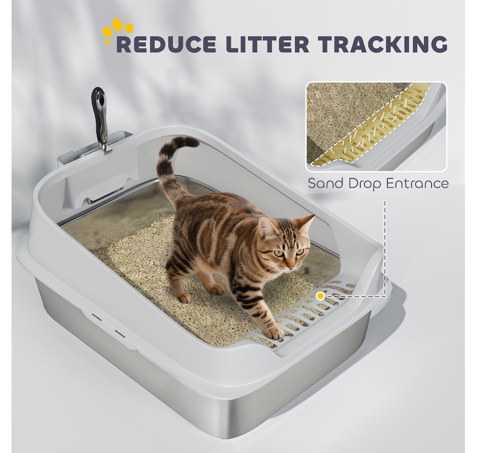 Image 962419_ALTMORE6.jpg, Product 962-419 / Price $64.99, PawHut XL Cat Litter Box Stainless Steel, High Sided with Litter Scoop Grey from PawHut on TSC.ca's Home & Garden department