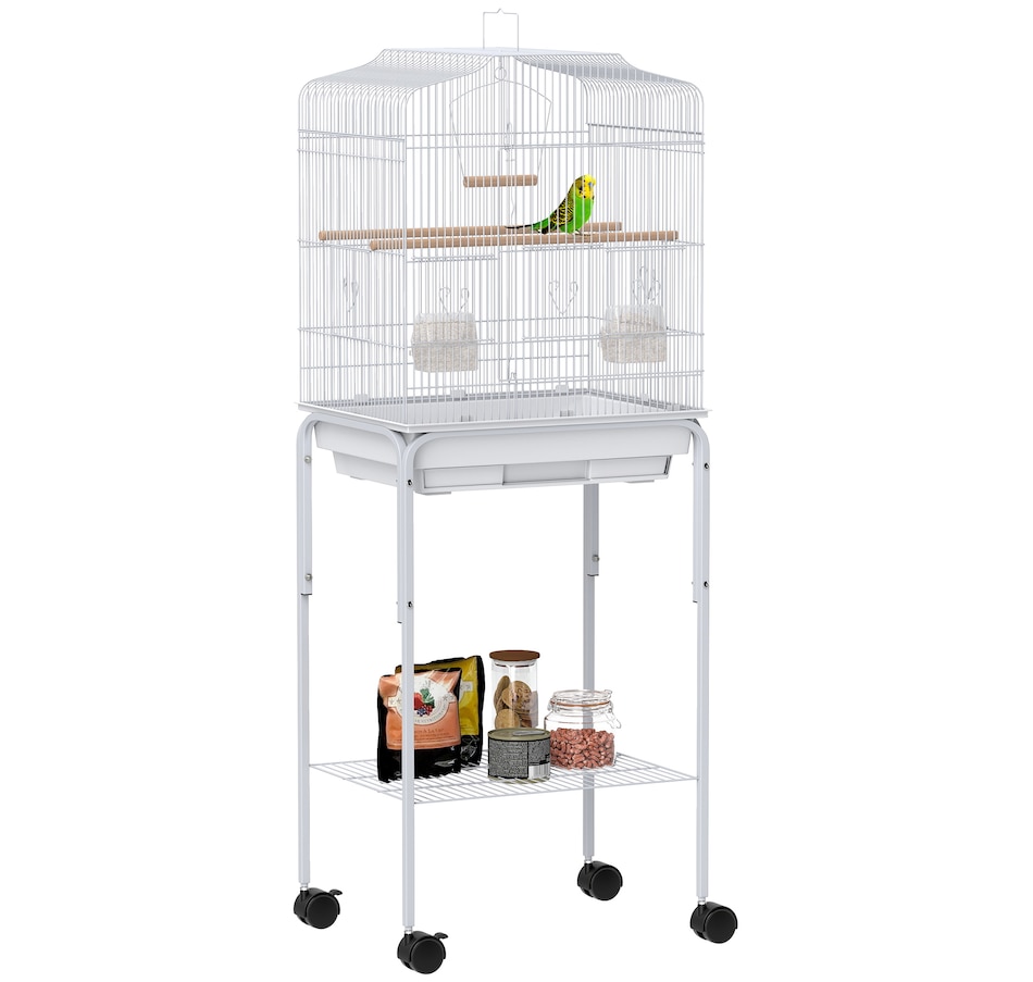 Image 962452.jpg, Product 962-452 / Price $89.99, PawHut 49" Large Rolling Bird Cage Cockatiel Play House Perch Swing, White from PawHut on TSC.ca's Home & Garden department