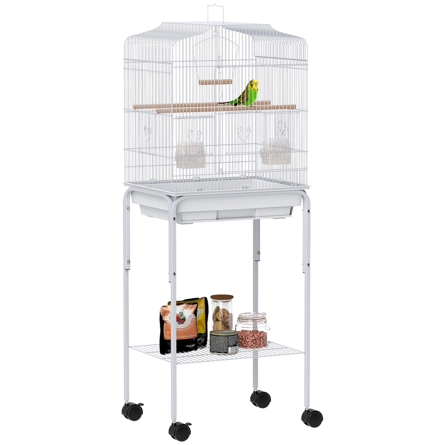 Image 962452.jpg, Product 962-452 / Price $89.99, PawHut 49" Large Rolling Bird Cage Cockatiel Play House Perch Swing, White from PawHut on TSC.ca's Home & Garden department