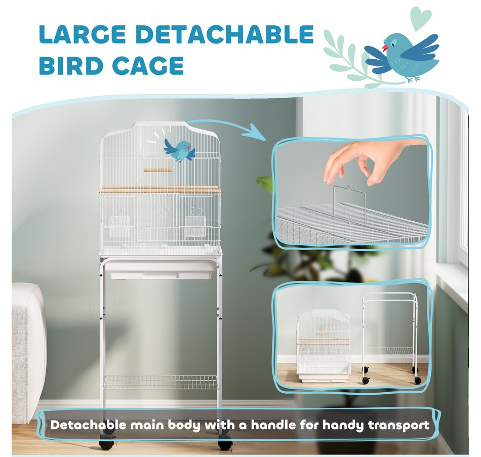 Image 962452_ALTMORE3.jpg, Product 962-452 / Price $89.99, PawHut 49" Large Rolling Bird Cage Cockatiel Play House Perch Swing, White from PawHut on TSC.ca's Home & Garden department